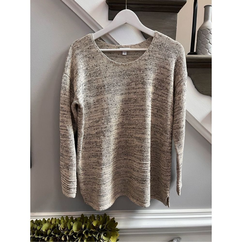 J. Jill Gray Marled Knit Boxy Crew Neck Sweater sz M EUC